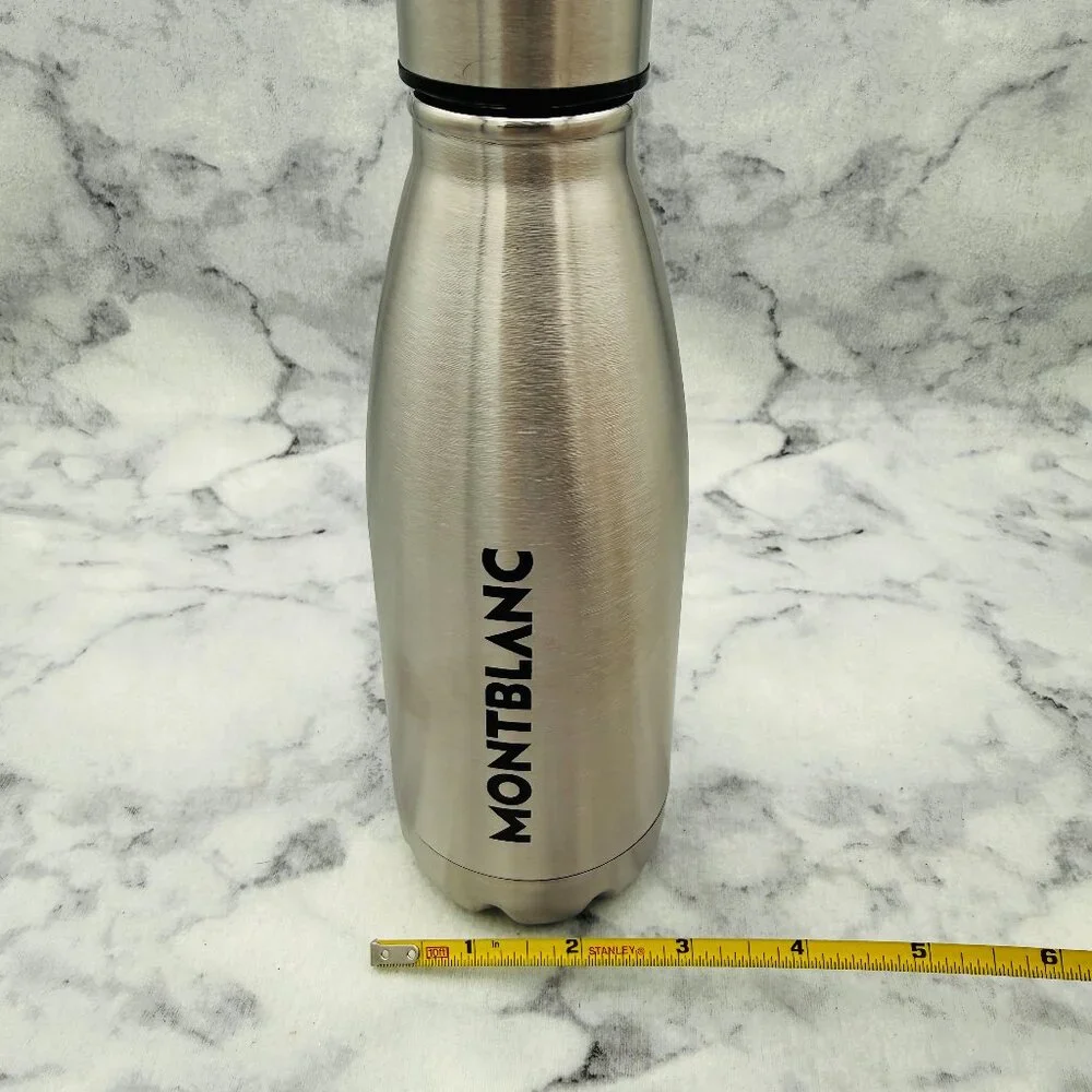 Montblanc Stainless Steel Travel Water Bottle, Silver Logo, Screw Lid,Boxed -NEW